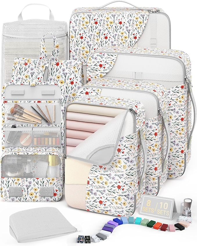 8 Set Packing Cubes for Travel, Gifts for Women Mom,Anti-Tearing Suitcase Organizer for Luggage with Shoe & Hanging Toiletry Bag,OlarHike Vacation Essentials & Accessories for Cruise Ship