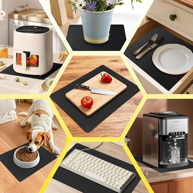 Upgraded 10” x 15” Grips Non-Adhesive Anti-Slip Mat, Black Multi-Purpose Dual-Sided Non-Slip Pad for Desks & Surfaces, Desk Mat, Drawer Liner, Laptop Pad