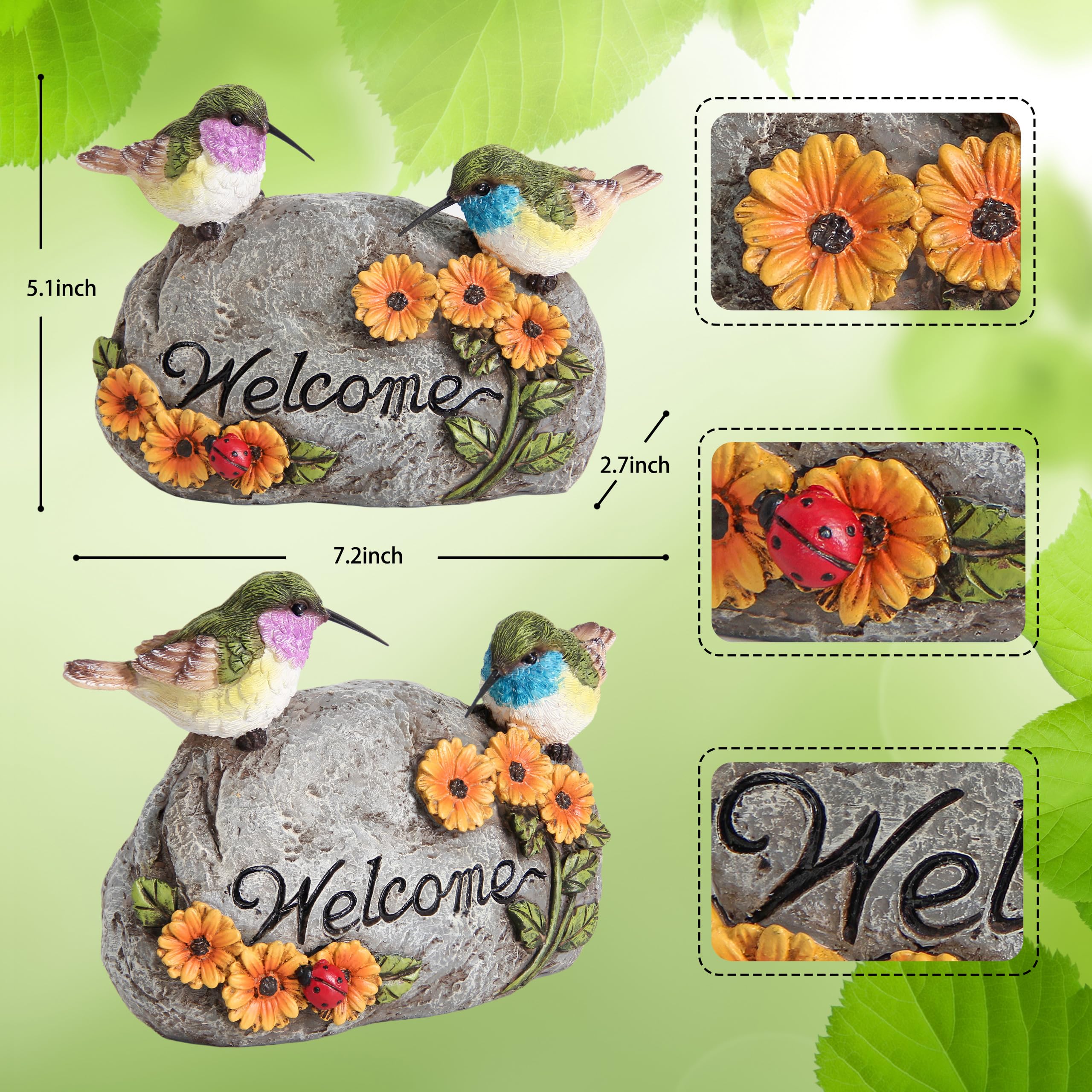 Garden Decor for Hummingbird Statue,Bird Figurines Welcome Sign for Outdoor Decorations,Bird Outdoor Statues Gifts for Lovers Women,Hummingbird Garden Art for Patio Yard Lawn Home Shelf Decor Accent