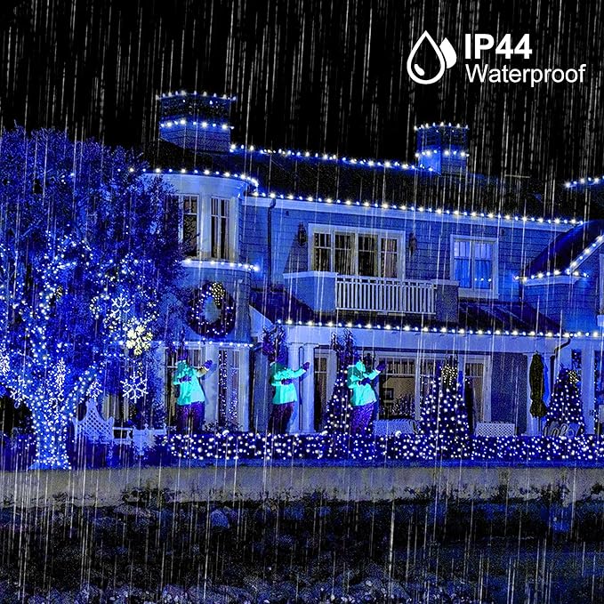 Wellisnow 164ft 500 LED Blue White Christmas Lights, 8 Lighting Modes Waterproof Christmas Lights Outdoor Plug in for Christmas Tree Yard Wedding Decorations(164FT,Blue&White)