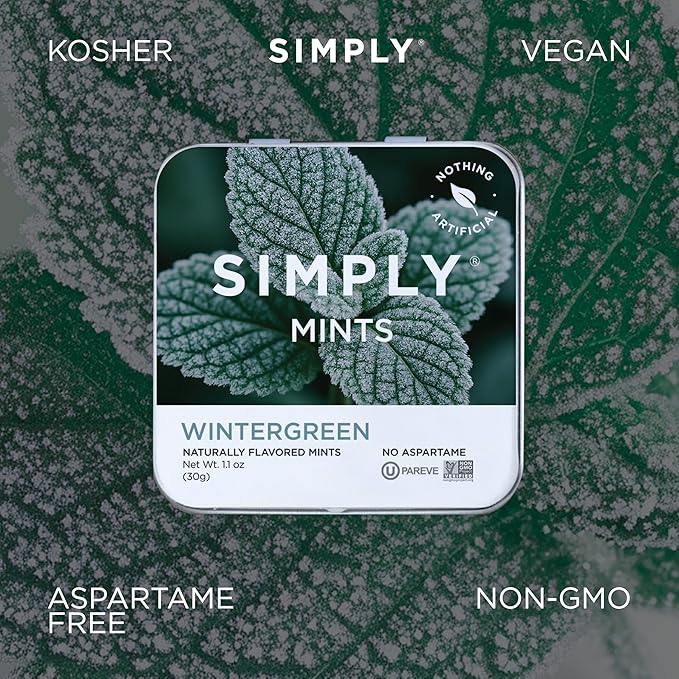 SIMPLY MINTS Natural Wintergreen Breath Mints, 6 Pack (180 Pieces), Made With Real Wintergreen Oil | Aspartame-Free, Sorbitol-Free, Xylitol-Free, Vegan, Kosher, Non-GMO