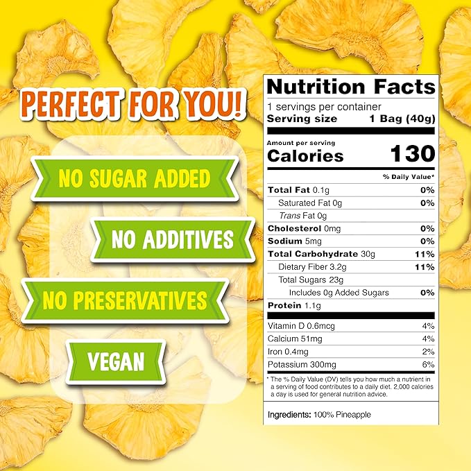 The Daily Good Soft-Dried Pineapple Slices | All Natural Superfood Snacks for Adults & Kids | Healthy, Soft and Chewy | No Sugar Added or Preservatives, Gluten Free, Vegan (1.41 oz, Pack of 1)