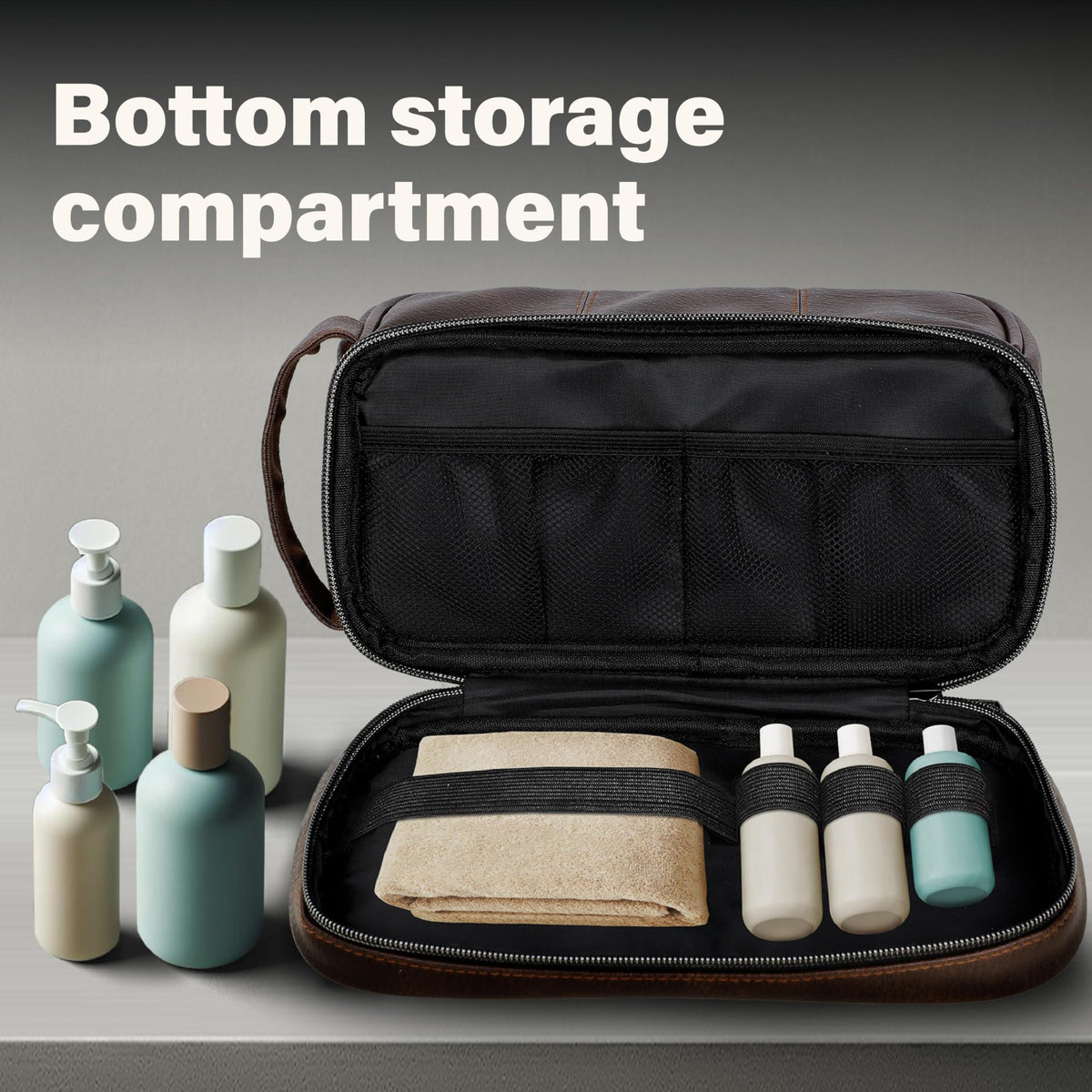 emissary Leather Travel Toiletry Bag for Men, Dopp Kit - Coffee