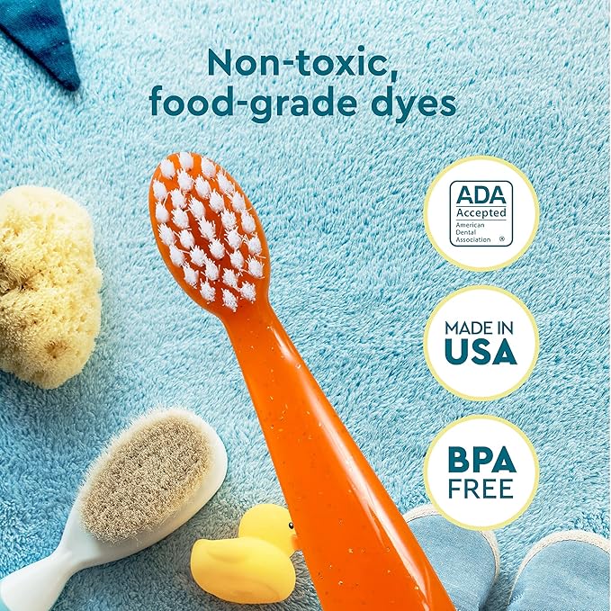 RADIUS Totz Toothbrush Extra Soft Brush BPA Free & ADA Accepted Designed for Delicate Teeth & Gums for Children 18 Months & Up - Green Sparkle - Pack of 1