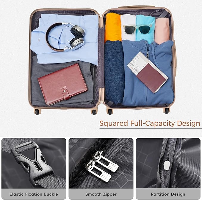 24 Inch Checked Suitcase with TSA Lock Travel Duffel Bag Wet-Dry Toiletry Bag, Blue
