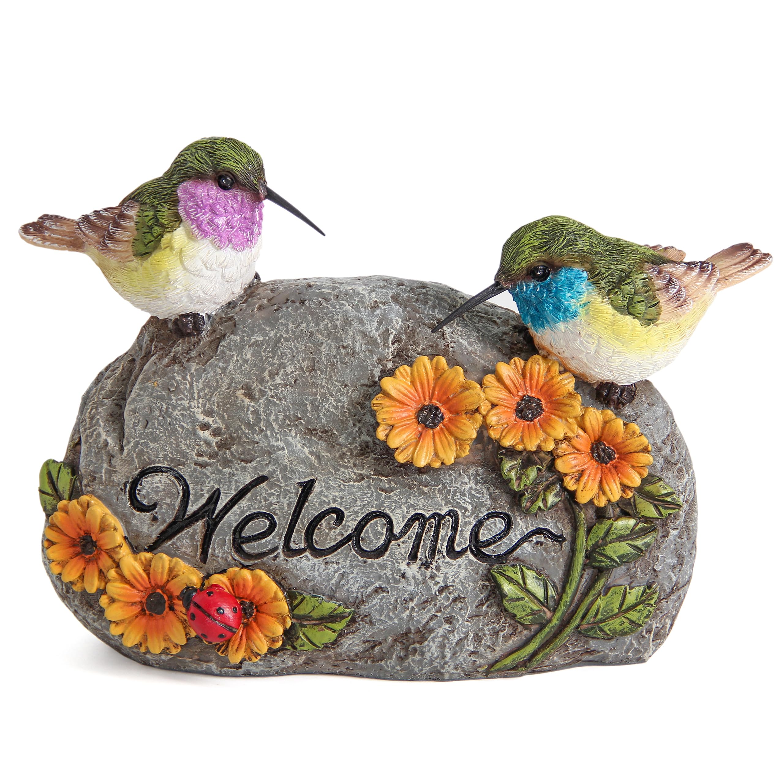 Garden Decor for Hummingbird Statue,Bird Figurines Welcome Sign for Outdoor Decorations,Bird Outdoor Statues Gifts for Lovers Women,Hummingbird Garden Art for Patio Yard Lawn Home Shelf Decor Accent