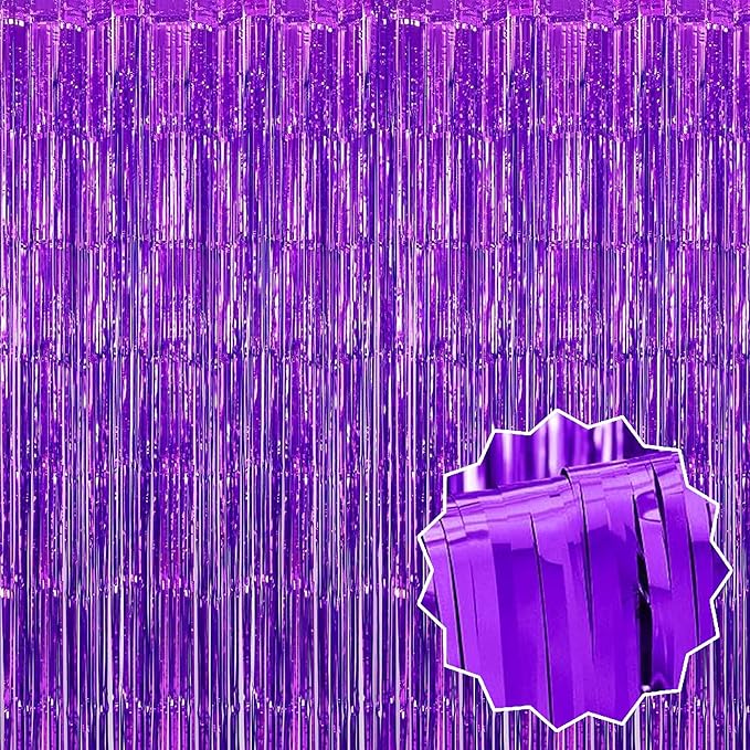 6 Pack Purple Foil Fringe Curtains Backdrop, 3.28 x 9.8 Ft Metallic Streamers Tinsel Curtains Background for Photo Booth, Birthday, Halloween, Christmas, Thanksgiving, New Year Party Decorations
