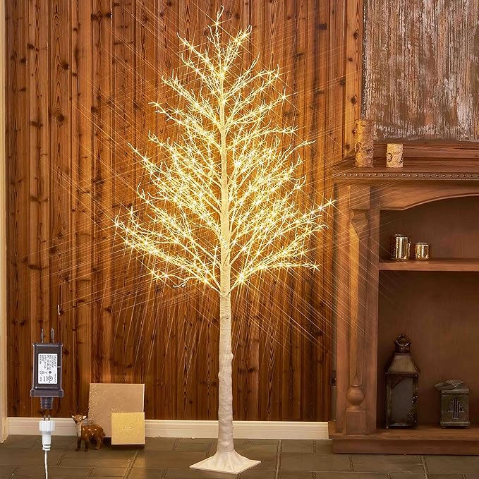 LITBLOOM Pre Lit White Tree 6FT 690 Fairy Lights Plug in,Twig Tree with Lights for Home Living Room Christmas Easter Decoration Indoor Outdoor