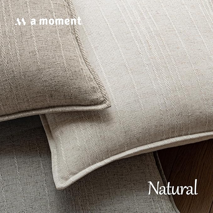 a moment Linen Pillow Covers Set of 2,Boho Farmhouse Throw Pillowcases Neutral Textured Decorative Covers for Couch Sofa, Linen Blend Accent Case Cushion Living Room Home Decor 22"x22" Beige Grey