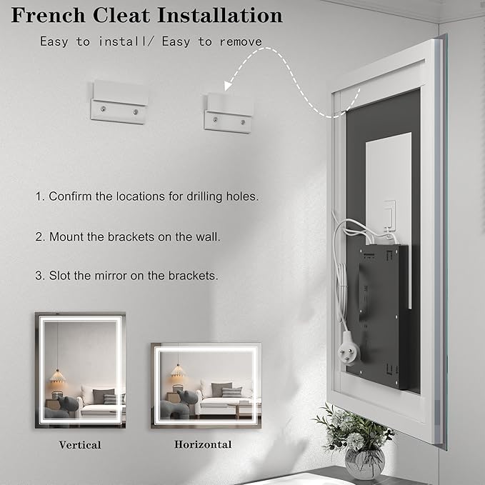 44x36 LED Bathroom Mirror, Lighted Mirror for Bathroom Wall, Backlit and Front lit, Dimmable, Anti-Fog, Shatterpoof, Memory (Horizontal/Vertical)