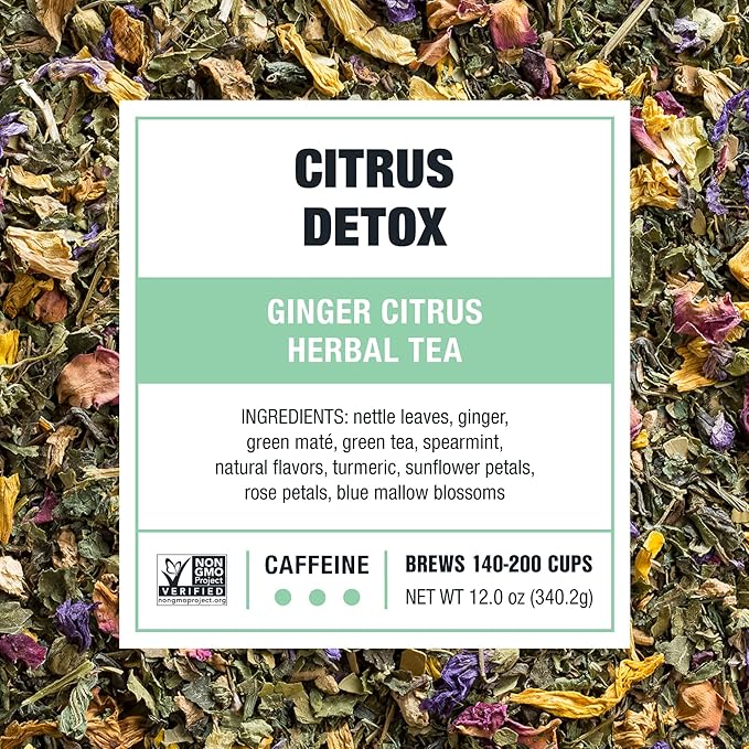 Tiesta Tea - Ginger Citrus Herbal Loose Leaf Tea, Lemon Ginger with Mint & Chamomile Blend, Caffeine-Free, Brew Hot or Iced, Makes Up to 200 Cups, Resealable Bulk Pouch, 12 Ounce