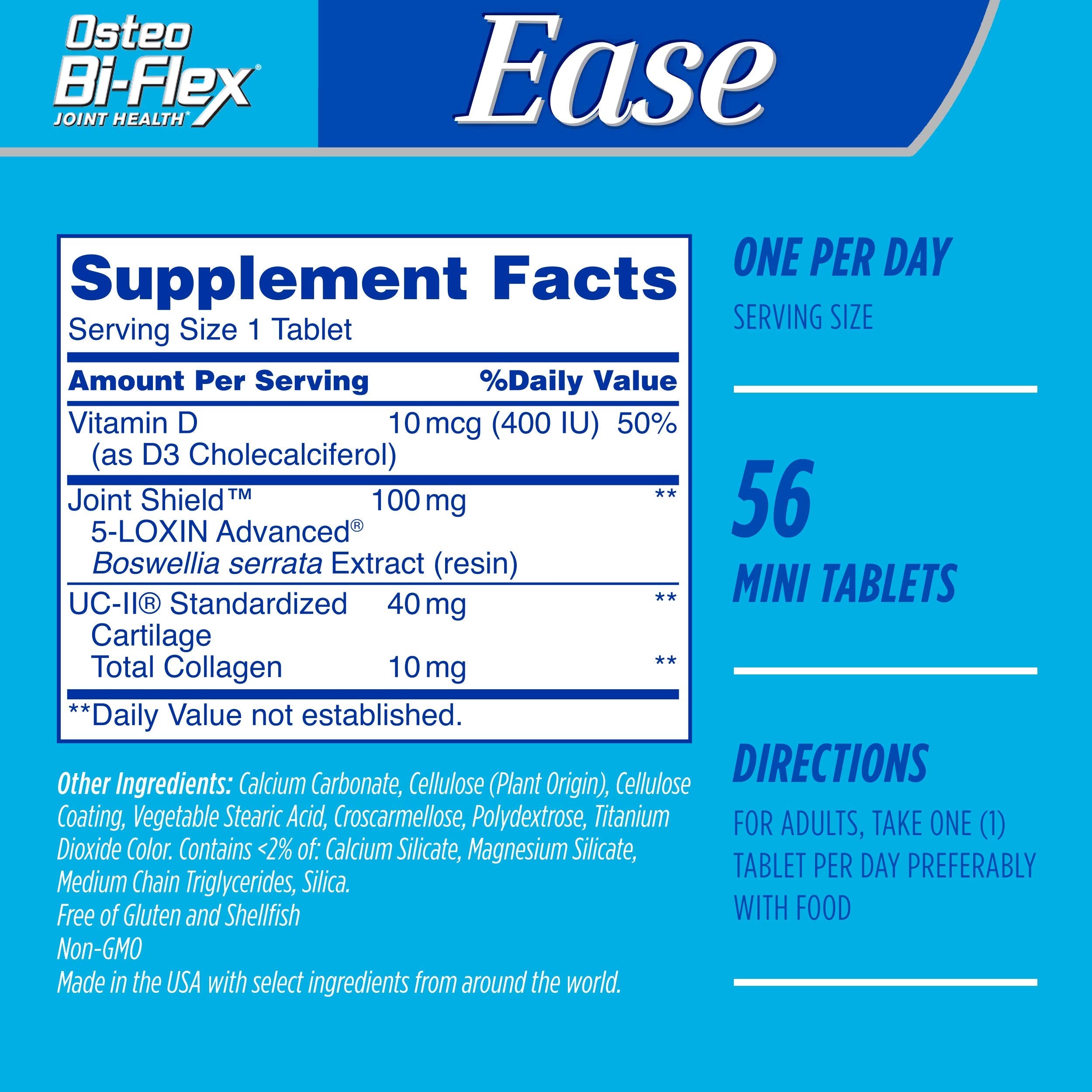 Osteo Bi-Flex Ease Mini Tablet Triple Action UC-II Collagen Supplement with Vitamin D, Improve Joint Function, Strength, Flexibility, Mobility 28 Mini Tabs, 2 Pack