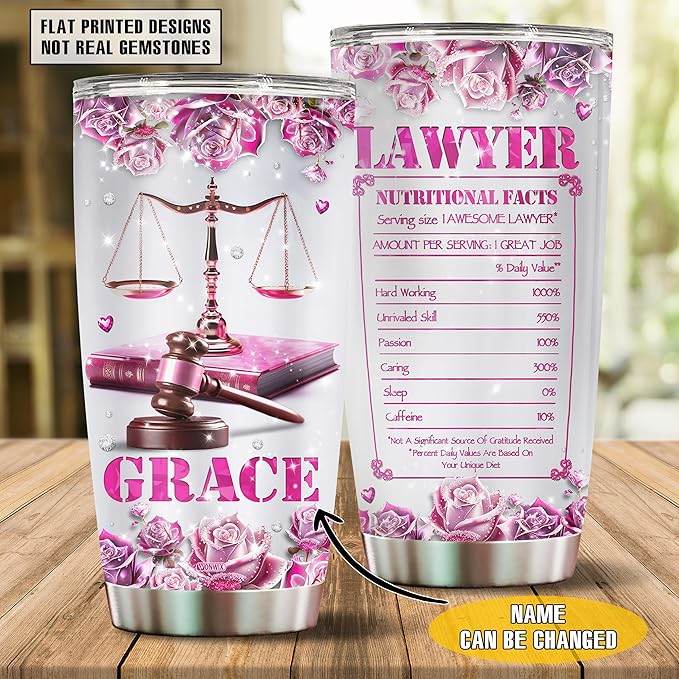 Personalized Female Lawyer Gifts Insulated Stainless Steel Water Bottle With Lid 20oz Travel Mug Coffee Tumbler Cup For Wife Daughter Mom Women Christmas Birthday Mother's Day Valentine
