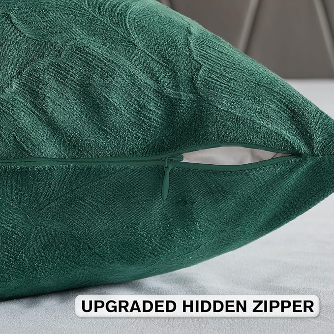FUTEI Christmas Dark Green Velvet Throw Pillow Covers 26x26 Inch Set of 2,Soft Embossed Leaf-Relief Textured Euro Pillow Shams,Natural Home Decor for Couch Living Room