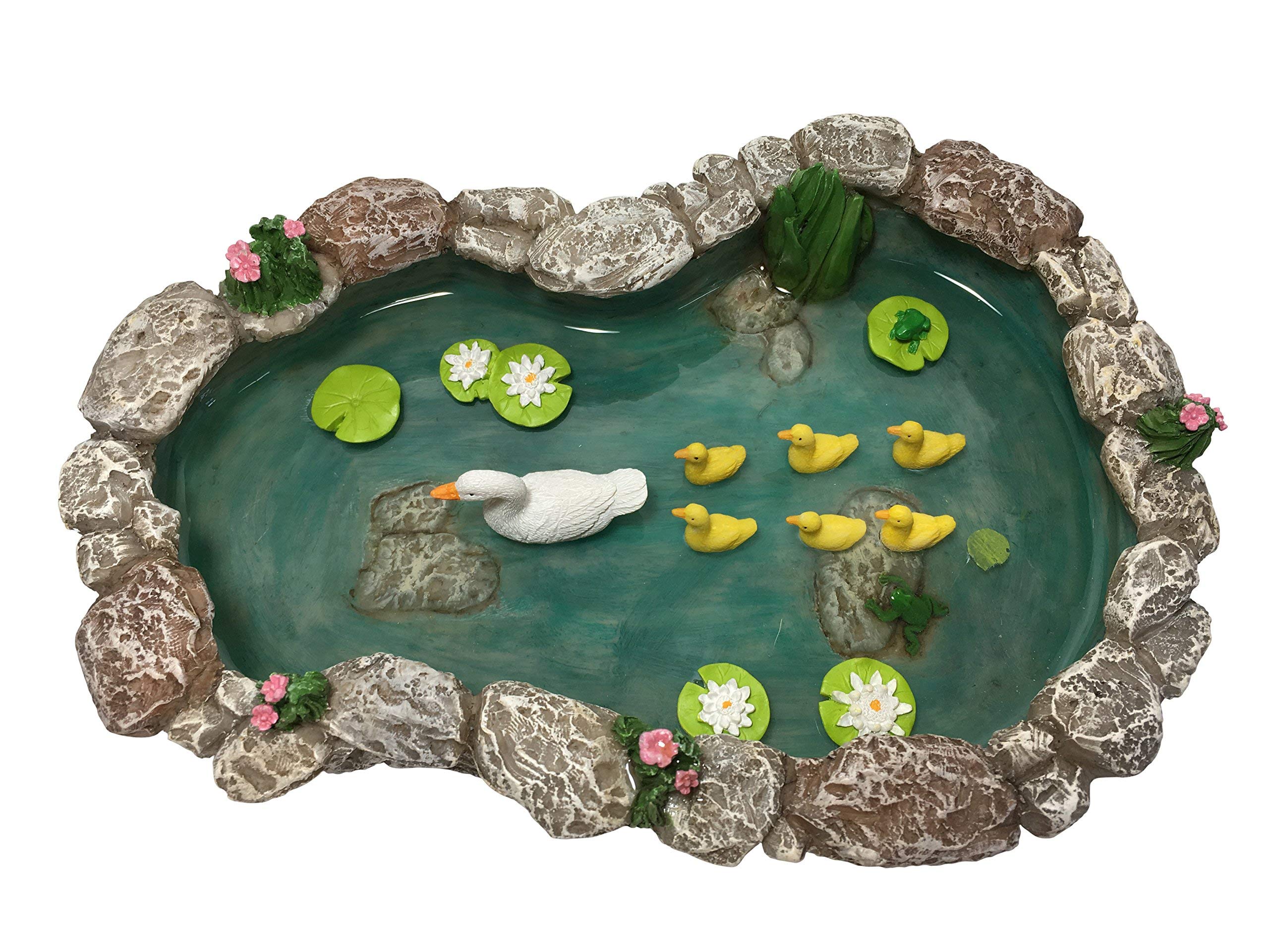 GlitZGlam Duck Pond -Mother and Ducklings! A Miniature Duck Pond for a Miniature Fairy Garden and Miniature Garden Accessories