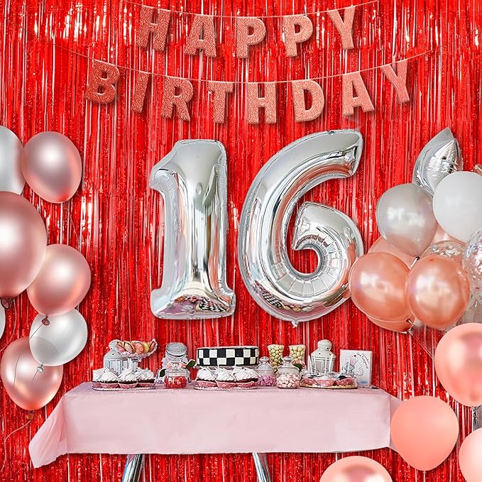 Red Metallic Tinsel Foil Fringe Curtains, 2 Pack 3.3x8.3 Feet Party Streamer for Birthday Party Decorations, Valentines Day Decorations, Foil Curtain for Wedding
