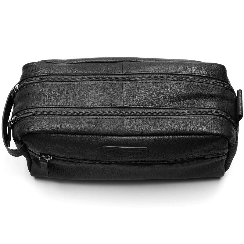 Alpine Swiss Sedona Toiletry Bag Genuine Leather Shaving Kit Dopp Kit Travel Case Black