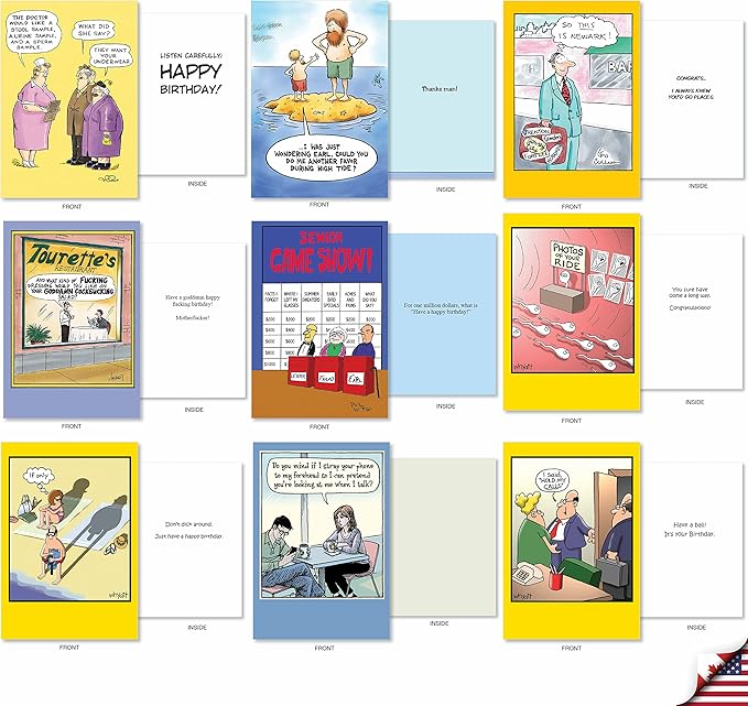 NobleWorks - 36 Assorted Funny Mixed Occasions Cards Box with Envelopes (36 Designs, 1 Each) Naughty Adult Humor Variety Pack for Men and Women - Favorite Toons Collection AC6740XXG-B1x36