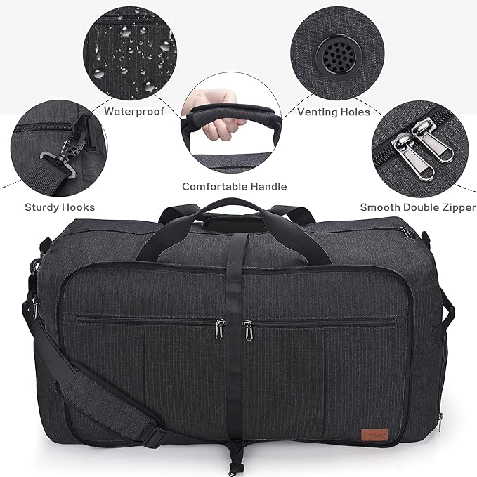 80L EXTRA LARGE Duffle Bag for Travel, 26" Foldable Travel Duffel Bag with Shoe Compartment for Men Women, Waterproof & Tear Resistant (Black, EXTRA LARGE, 80L)