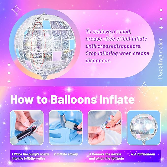 BTSD-home 6 Pack Iridescent Disco Ball Foil Balloons Iridescent Party Decorations 22 Inch Large Holographic Mirror Ball for Disco 70s 80s 90s Bachelorette Party Decor Balloon Arch Supplements