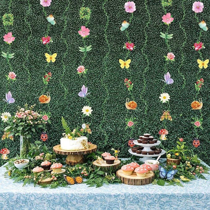 Garden Party Decorations Garland, Ready to Hang Wildflower Party Decorations with Double Sided Flowers Butterflies and Green Vines for Fairy Forest Baby Shower Birthday Tea Party