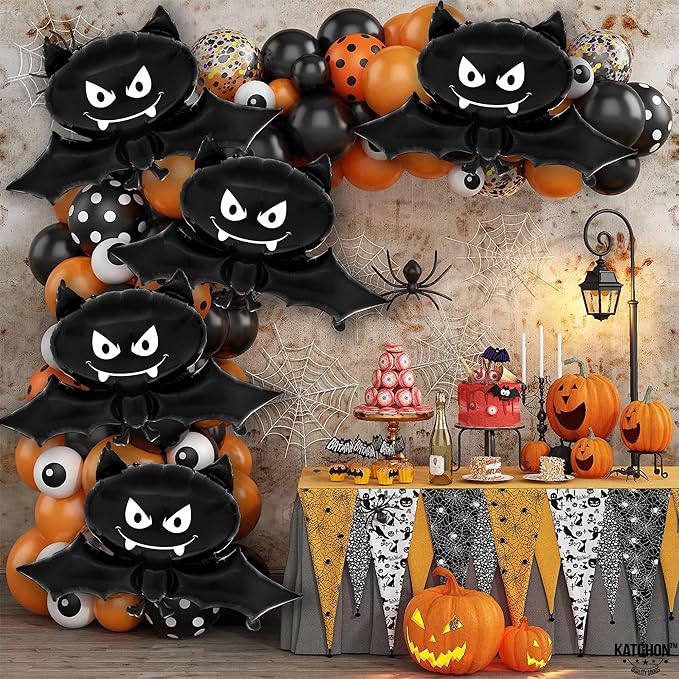 KatchOn, Black Bat Balloons - 35 Inch, Pack of 8 | Ghost Balloons | Bat Balloon for Halloween Decorations Indoor | Halloween Foil Balloon for Spooky Decorations