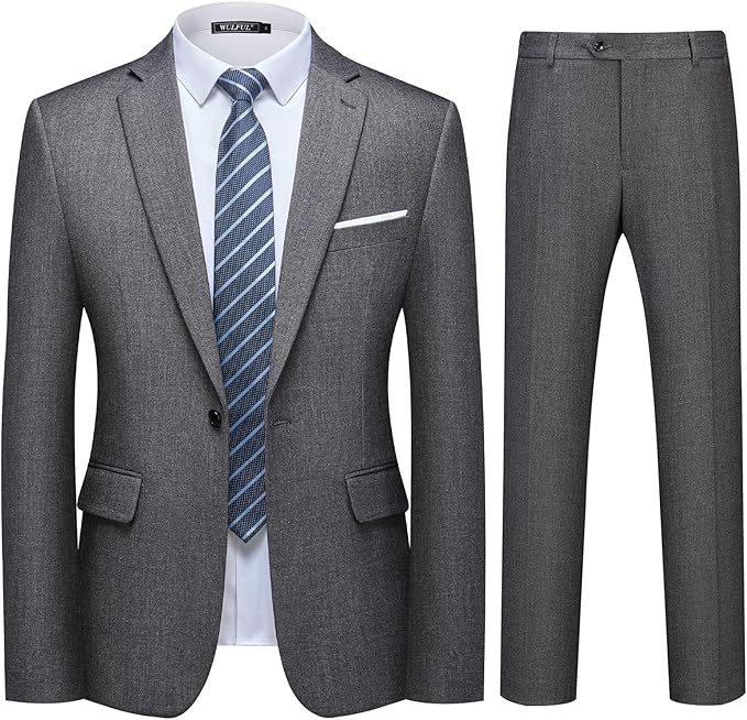 WULFUL Men's 2 Piece Slim Fit Suit Set One Button Blazer Jacket Pants Tuxedo Set for Party, Wedding and Business