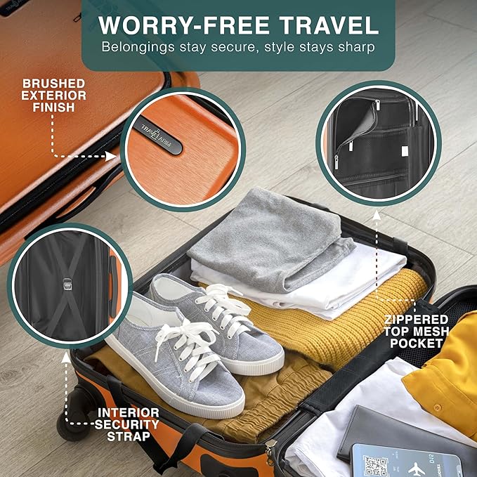 TRAVELARIM Luggage Sets 3 Piece, 20 Inch Carry on Luggage and 24 Inch Suitcases with Wheels Spinner, Durable Hard Shell Suitcase Set, Expandable Travel Suitcase, Orange