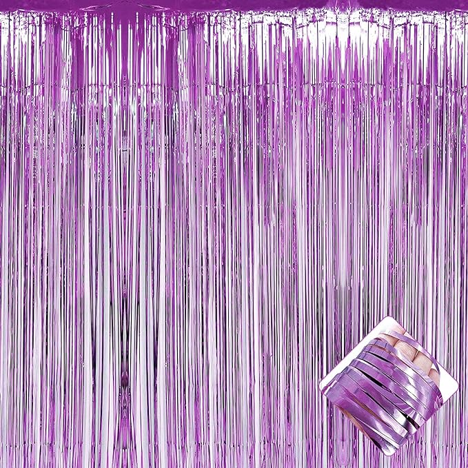 4 Pack Light Purple Foil Fringe Curtain Backdrop, 3.2Ft x 9.8Ft Metallic Tinsel Foil Fringe Streamers Curtains for Party, Photo Booth Props, Birthday, Wedding, Christmas Party Decoration Supplies
