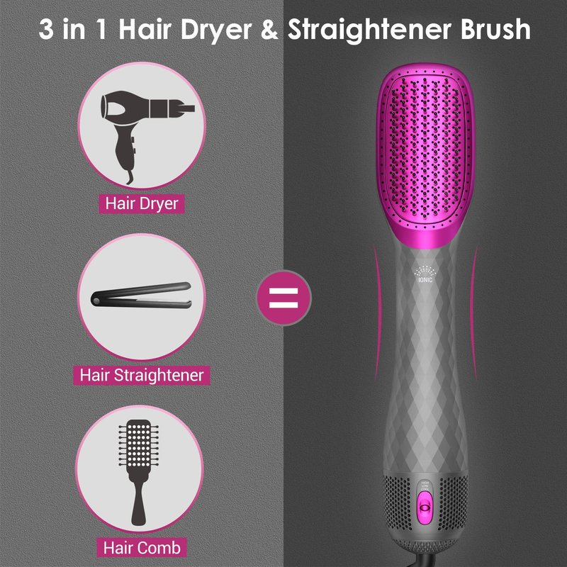 APOKE 3 in 1 Hair Dryer Brush Professional 1200W Powerful Ceramic Tourmaline 3 Heat/2 Speed Settings One Step Hair Dryer and Styler (Gray)