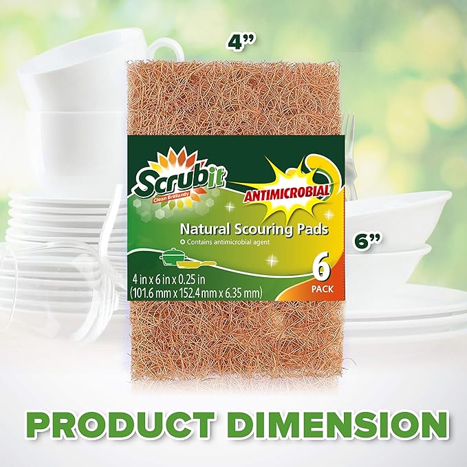 SCRUBIT Natural Scouring Pads (12 Pack) - Eco Friendly Scrubbing Pads for Kitchen Cleaning, Dishes, and Pots - Non-Scratch Kitchen Scrubbers - 100% Natural Sisal Fibers (12 Pack)