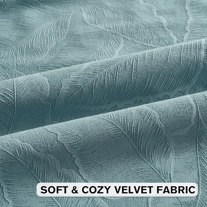 FUTEI Grey Blue Velvet Throw Pillow Covers 16x16 Inch Set of 2,Soft Embossed Leaf-Relief Textured Cushion Cases,Natural Home Decor for Couch Living Room