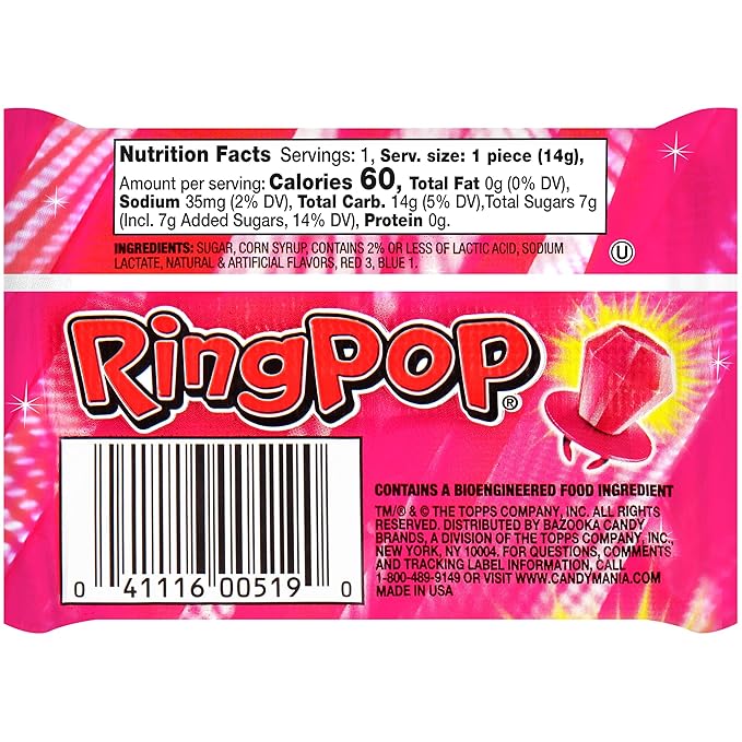 Ring Pop Pink Christmas Candy Lollipops, 30 Ct Bulk Strawberry Lollipops Individually Wrapped, Suckers for Kids, Fun Candy for Gender Reveals, Holiday Parties, Stocking Stuffers, Gifts, Party Favors