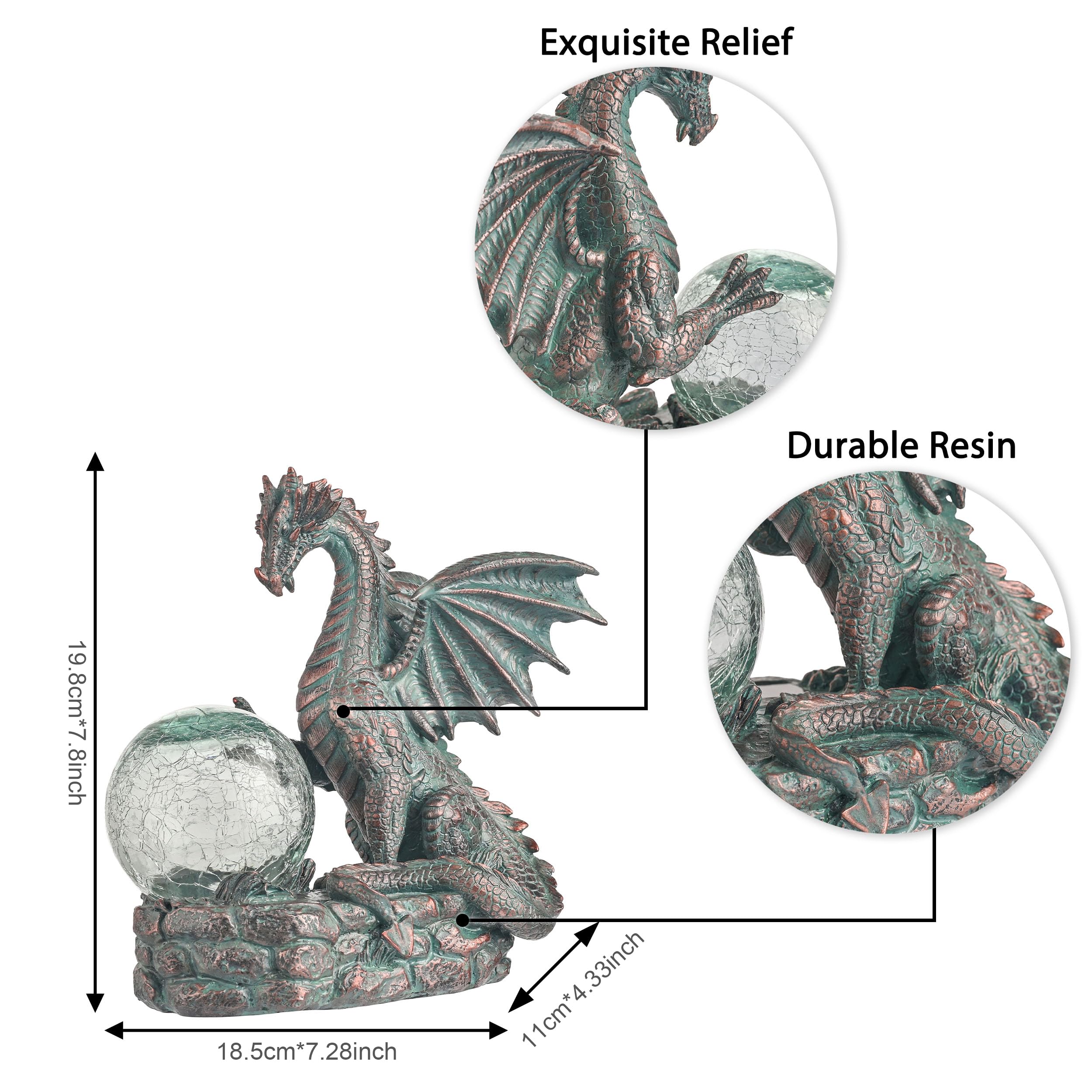 TERESA'S COLLECTIONS Garden Sculptures & Statues, Solar Dragon Outdoor Statues Figurines, Resin Bronze Gothic Garden Decor Lawn Ornaments Patio Yard Decorations Gifts for Mom Women, 8"