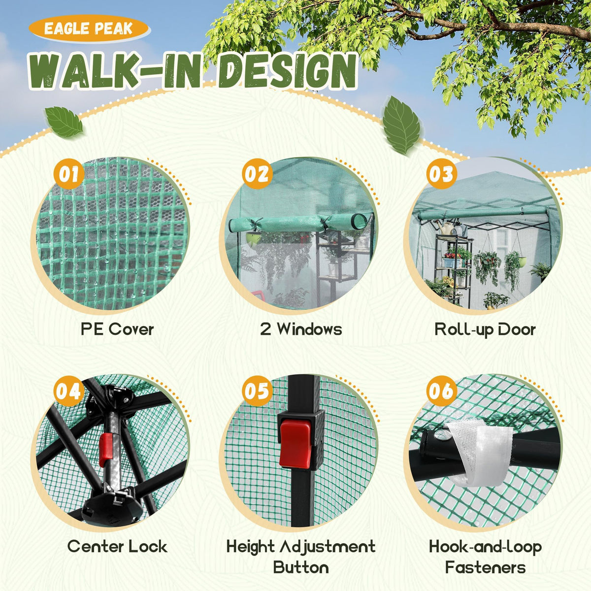 Devoko Walk-in Greenhouse Instant Pop Up Green House Portable 8x6 FT Green