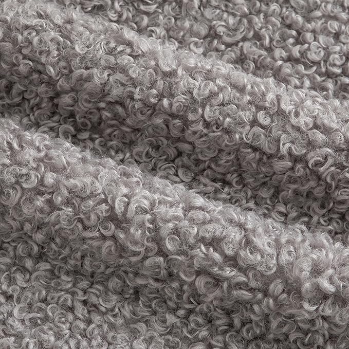 Pack of 2 Curly Teddy Wool Faux Fur Throw Pillow Covers Fuzzy Accent Soft Sherpa Pillowcases Sheepskin Fleece Decorative Cushion Case for Sofa Couch Living Room 24x24 Inch Light Grey
