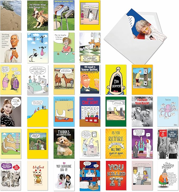 NobleWorks - 36 Assorted Funny Mixed Occasions Cards Box Set with Envelopes - Humor Get Well, Blank Bulk Greeting Card Variety Pack (36 Designs, 1 Each) - Mixed Messages AC9145XXG-B1x36