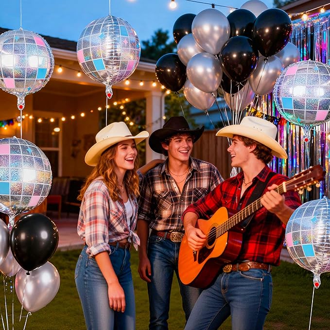BTSD-home 6 Pack Iridescent Disco Ball Foil Balloons Iridescent Party Decorations 22 Inch Large Holographic Mirror Ball for Disco 70s 80s 90s Bachelorette Party Decor Balloon Arch Supplements