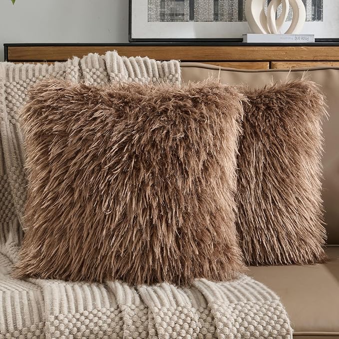 FUTEI Dark Brown Decorative Throw Pillow Covers 18x18 Inch Set of 2,Soft Cozy Faux Fine Wool Textured Cushion Case,Modern Home Luxury Decor for Couch Bed Living Room