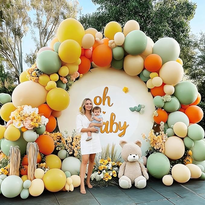 Dusty Green Orange Balloon Arch Double Stuffed Light Sage Green Yellow Blush Beige Balloon Garland Kit for Little Cutie Baby Shower Birthday Pooh Bear Gender Reveal Easter Wedding Party Decor