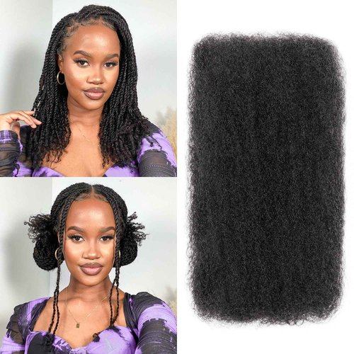 BLL Afro Kinkys Bulk Human Hair, 20 Inch 50 Gram 100% Human Hair for Mini Twist Braiding Dreadlock Loc Extensions Afro Kinky Curly Hair Bulk Black Color (1B, 20 Inch (Pack Of 1))