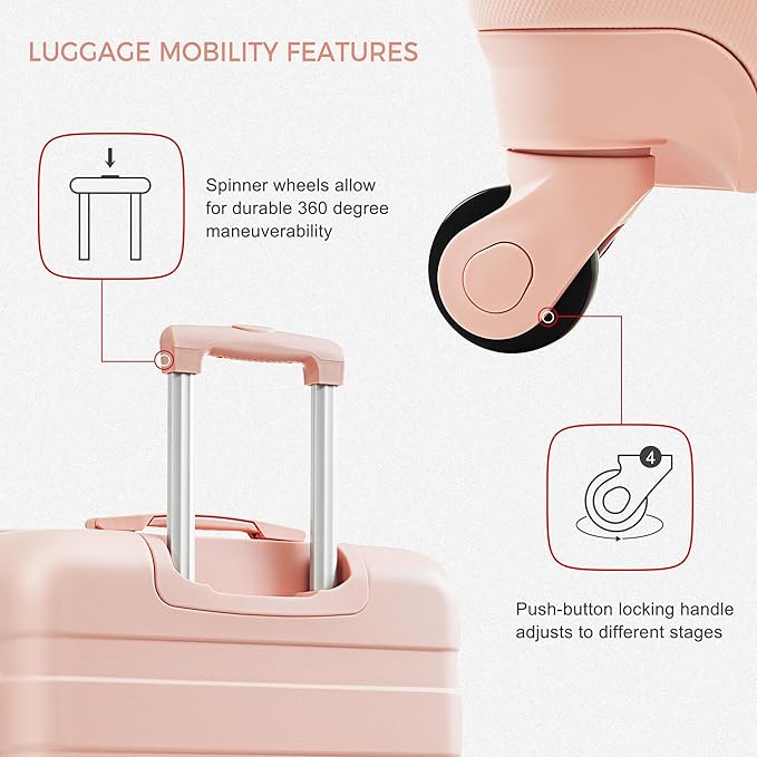 5 Piece ABS Hardshell Luggage Sets Spinner Wheel Suitcase TSA Lock Suitcases