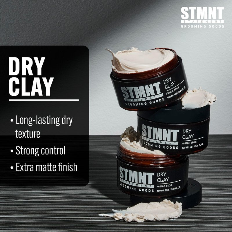 STMNT Grooming Goods Dry Clay, 3.38 oz | Extra Matte Finish | Super Strong Control | Easy to Wash Out