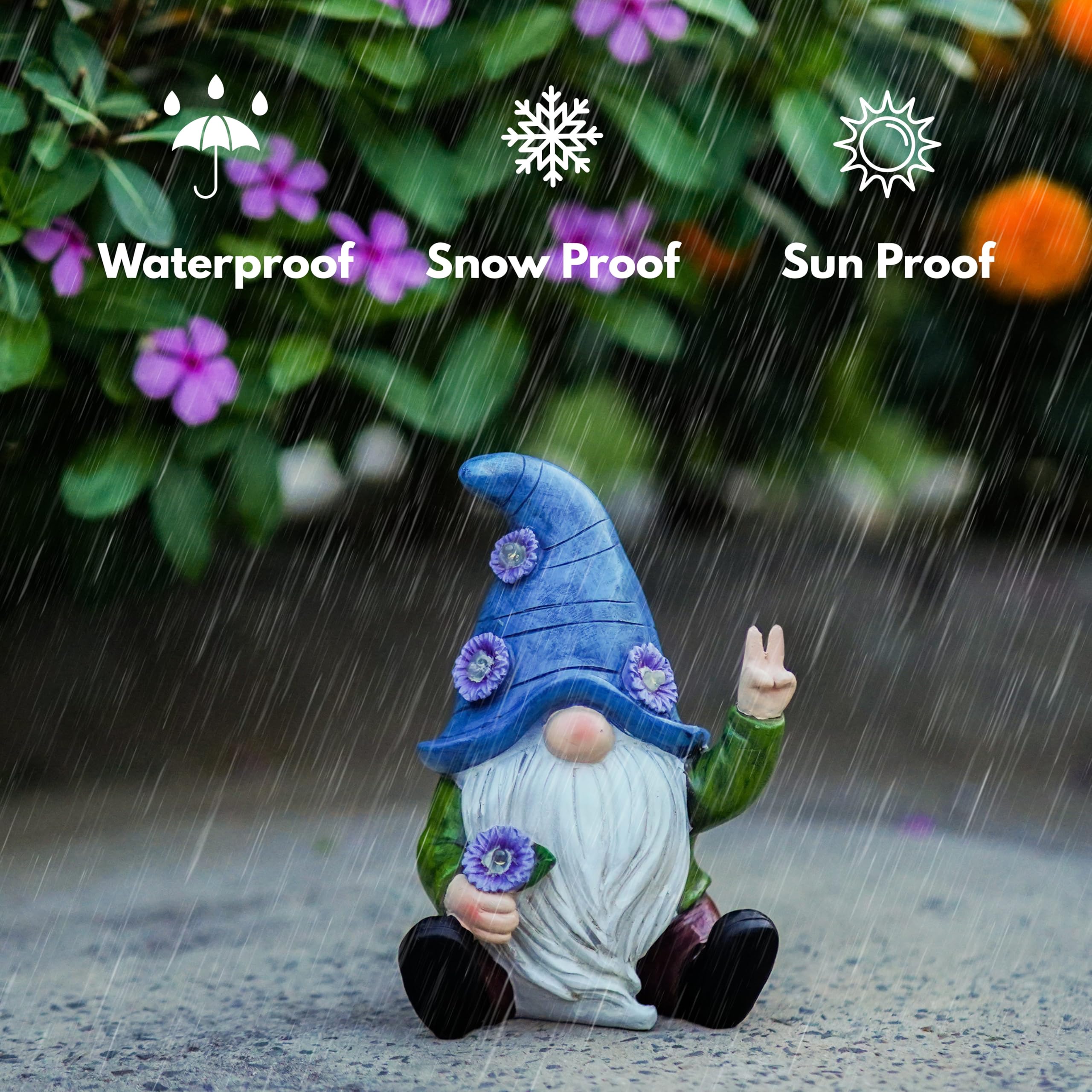IMPECCABLE GOODS Peace Gnome Garden Statue - Original Design - Blue Peace Gnome Design for Yard, Lawn, Patio, Porch - Garden Decoration - Solar Light - Mom - Grandmother Outdoor Decor & Unique