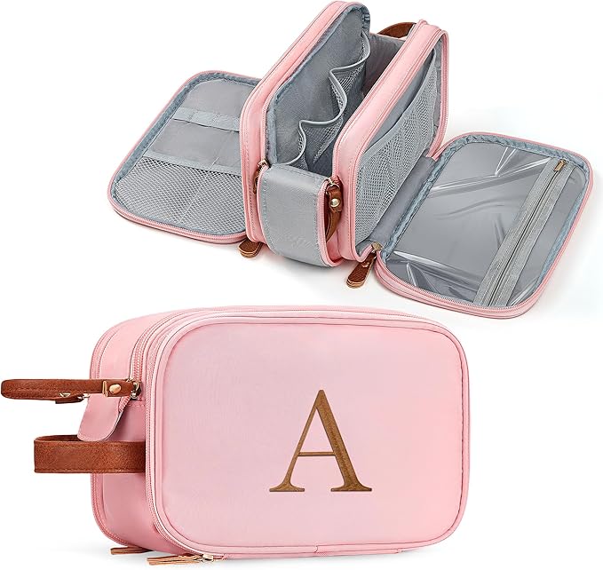 YOOLIFE Mothers Day Gifts - Toiletry Bag for Women | Initial Makeup Bags Personalized Birthday Gifts for Women Teen Girls Gift | Mothers Day Gift for Mom Wife Girlfriend Letter A Pink