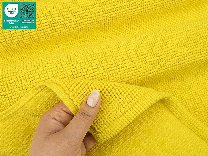 American Soft Linen Bath Rug, 20 in 34 in 100% Cotton Bath Mats Rugs for Bathroom, Slip Reducer Washable Shaggy Form Area Rugs, Yellow Bath Rug