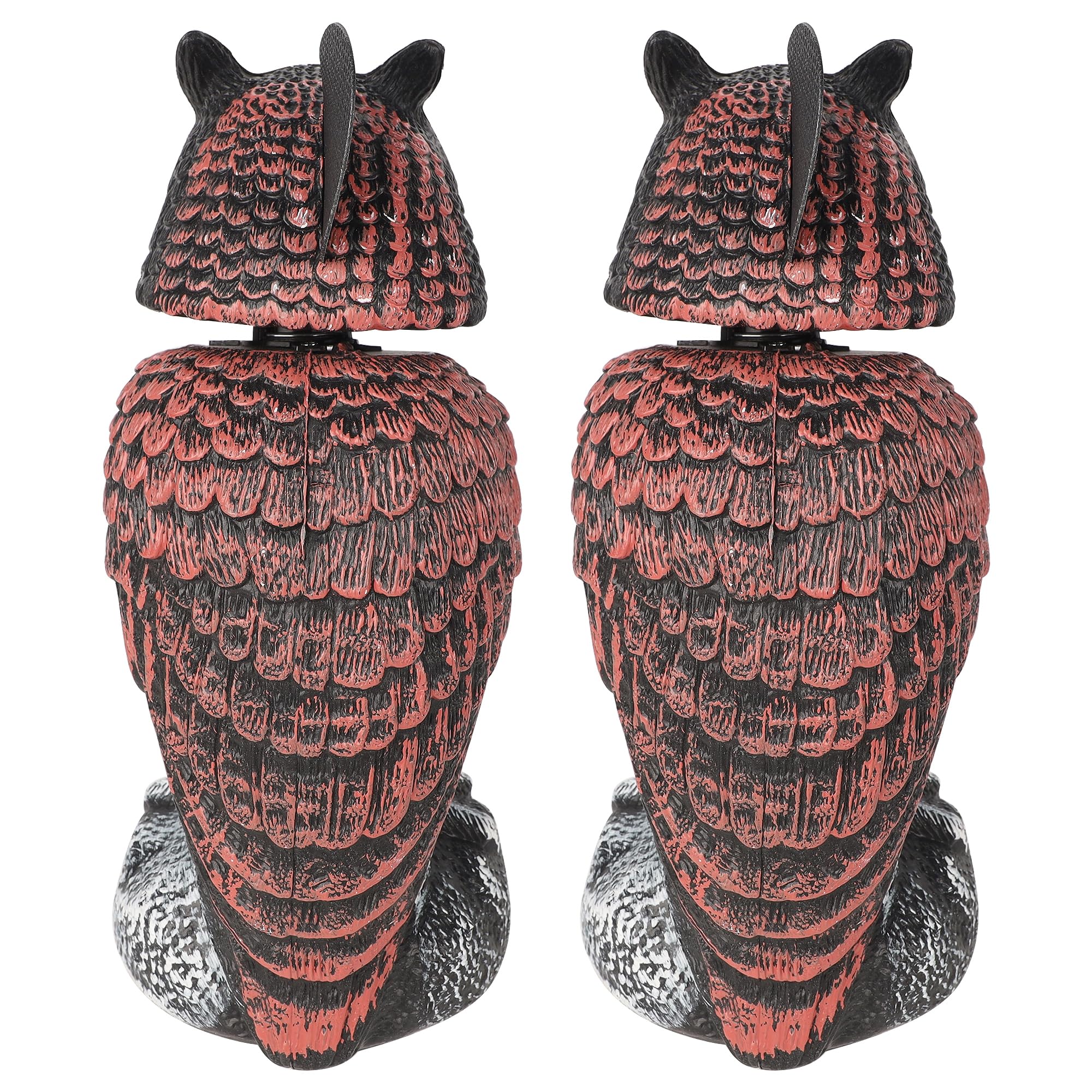 Hausse 2 Pack Fake Owl Decoys to Scare Birds Away, Rotating Head Plastic Owl Bird Deterrents, 10.6 Inch Height Bird Scarecrow Nature Enemy Horned Pest Repellent for Outdoor Garden Yard
