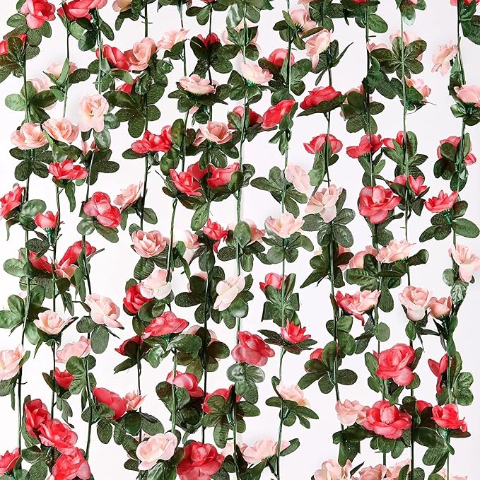 MARTINE MALL Flower Garland Vines, 16 Strands 132Ft for Bedroom, Rose Decoration, Floral Garland for Room Table Birthday Wedding Party Garden Wall Decor