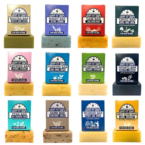 Savvy Fit Soaps - Plant- Based Soaps (Pack of 12) - Made for Families with Gentle Ingredients - Cruelty-Free - Active Essential Oils - Gift Pack