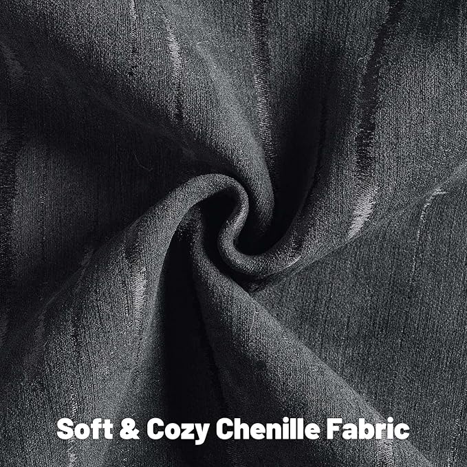 FUTEI Black Chenille Decorative Throw Pillow Covers 22x22 Inch Set of 2,Soft Embossed Striped Textured Cushion Case,Modern Home Decor for Couch Bed Living Room